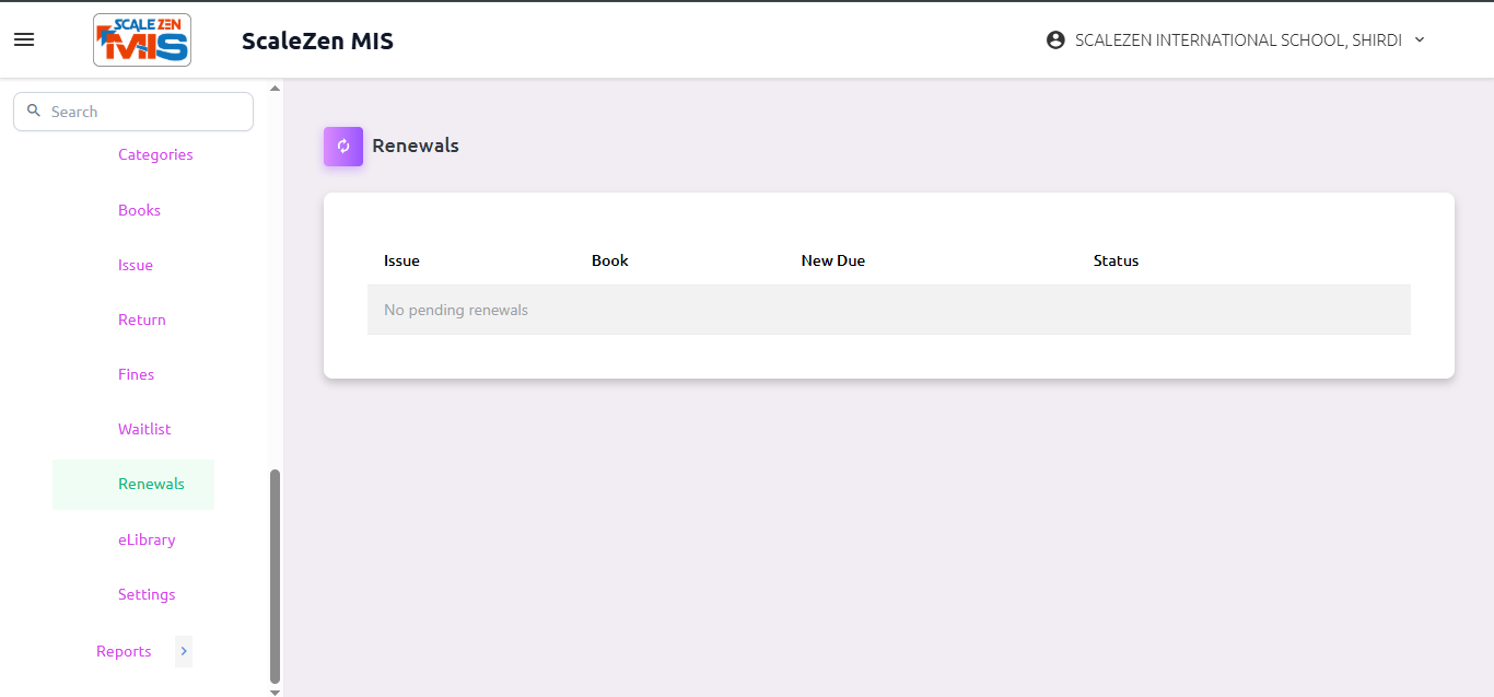 Library Renewals Screen